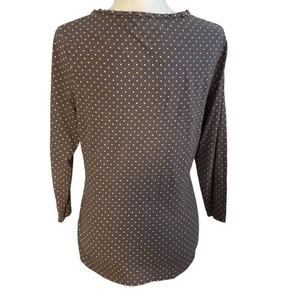 Boden Gray Yellow Polka Dot Knotted Detail Scoop Neck Long Sleeve Top Size 12 - Picture 8 of 14